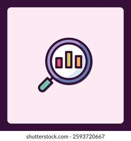 Financial investigation icon with magnifying glass and rising bar graph