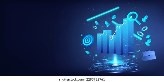 Financial investment. 3D growth graphic with arrow up, investment portfolio, coins, target with an arrow in the center. Concept - business, finance, analytics, profit, stock, trading. Vector 3D