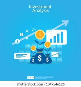 Financial Investment Analysis Concept For Business Marketing Strategy Banner. Return On Investment ROI Vision With Graph Chart. Increase Profit Stretching Rising Up. Banner Flat Style Design.