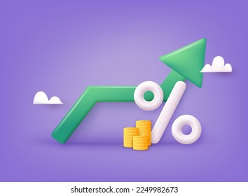 Financial investment. Bank credit concept. Percent, good interest rate, interest-free. Finance management. 3D Vector Illustrations.