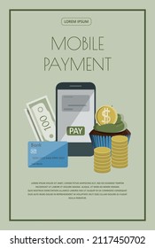 Financial investment banner. Vector flat Background for the website, app. Banking operations, cashback, investments, mobile service. Cartoon images for business