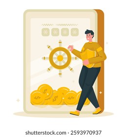 Financial investment business security, Keep your money safe on deposit box, Vector illustration