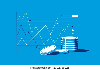 Financial investment. Creative concept of market movement. Market analysis. Manage money through your mobile phone, applications. Cryptocurrency trend trading.