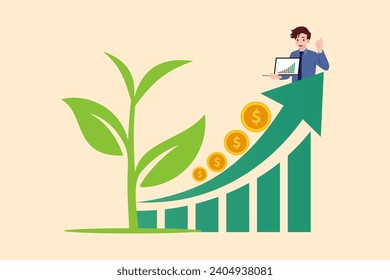 Financial or investment growth concept, Upward Harvest: Businessman Cultivating Financial Success