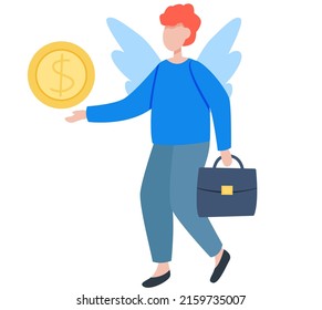 Financial or investment growth, increase earning profit and capital gain, success in wealth management concept, smart businessman investor with briefcase holding big golden dollar coin in his hand