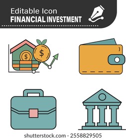 Financial Investment icons for web and mobile app. Growth profit, career progress, business people, strategy, coaching.