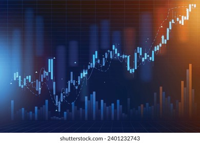 financial investment on share market with uptrend candle stick chart pattern for positive motivation, stock market growing up with graph and volume