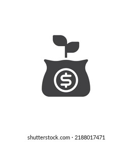 Financial investment vector icon. filled flat sign for mobile concept and web design. Money bag grow glyph icon. Symbol, logo illustration. Vector graphics