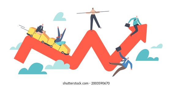 Financial Investment Volatility, Uncertainty Or Change In Business And Crisis Stock Market Concept, Businesspeople Characters Riding Up And Down On Roller Coaster. Cartoon People Vector Illustration