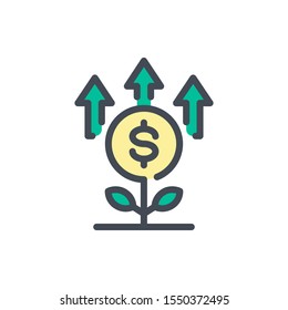 Financial Investments Color Line Icon. Money Plant Growth Vector Outline Colorful Sign.