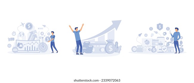 Financial investments. marketing, analysis, security of deposits, Income growth chart, guarantee of security financial savings and money turnover. set flat vector modern illustration