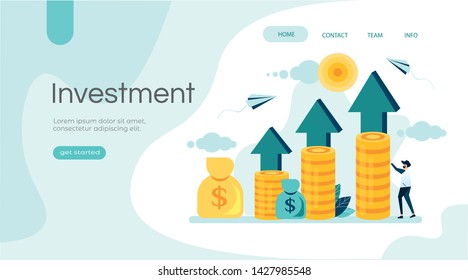 Financial investments, returns on investment business management growth concept  marketing money analysis for landing page website, social media, presentation, banner, book, poster vector illustration