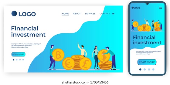 Financial investment.Template for the user interface of the website's home page.Landing page template.The adaptive design of the smartphone.vector illustration.