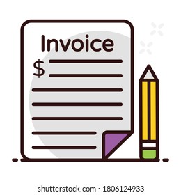 Financial invoice with pencil, trendy vector style of receipt paper 