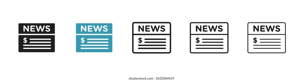 Conjunto de iconos de periodismo financiero. Noticias Actualizar símbolo vectorial para el diseño de UI.