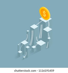 Financial Ladder of success . bar graph business Leader winner. Vector illustration