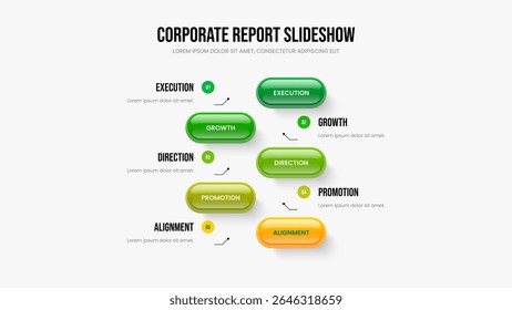 Financial Launch 5 Element Infographic Frame Layout. Modern Planning Five Step Diagram Slide Template. Advertising Overview Slideshow Design Vector Illustration.