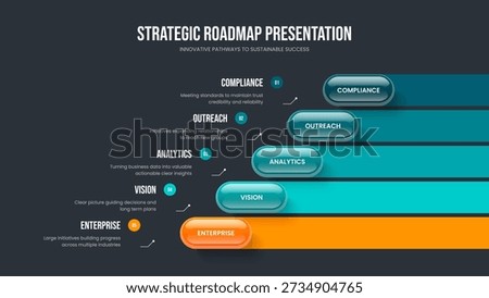 Financial Launch 5 Option Diagram Presentation Template. Consulting Introduction Slide Design Vector Illustration. Corporate Report Five Element Infographic Frame Layout.