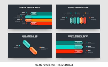 Financial Launch Four Five Two Three Step Diagram Slideshow Layout Vector Illustration Collection. Product Visualization 4 5 2 3 Option Infographic Frame Design Set.