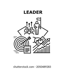 Financial Leader Vector Icon Concept. Financial Leader Teaching Team For Earning Money And Success Achievement. Leadership And Monitoring Economy Process In Company Black Illustration