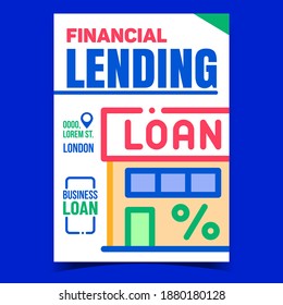 Financial Lending Office Promotion Poster Vector. Financial Building On Advertising Banner. Loan Business Company, Money Management And Investment Concept Template Style Color Illustration
