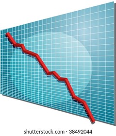 Financial Line Chart On Grid Background, Going Down