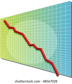 Financial line chart on grid background, going down vector
