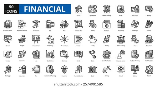 Financial linear icon collection set