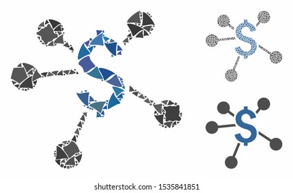 Financial links composition of rough items in different sizes and color tints, based on financial links icon. Vector trembly items are organized into composition.