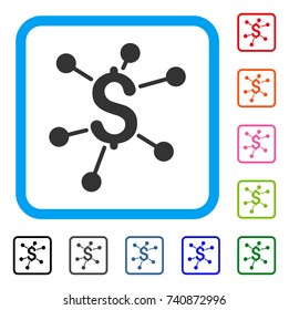 Financial Links icon. Flat gray iconic symbol inside a light blue rounded squared frame. Black, gray, green, blue, red, orange color additional versions of Financial Links vector.