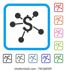 Financial Links icon. Flat grey iconic symbol inside a blue rounded squared frame. Black, gray, green, blue, red, orange color additional versions of Financial Links vector.