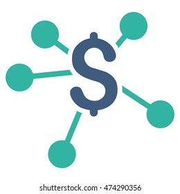 Financial Links icon. Vector style is bicolor flat iconic symbol with rounded angles, cobalt and cyan colors, white background.