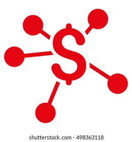 Financial Links icon. Vector style is flat iconic symbol with rounded angles, red color, white background.