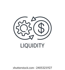 Liquidez financiera.  Icono lineal vectorial aislado en fondo blanco.