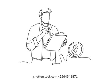  Financial literacy concept. Single line draw design vector graphic illustration.