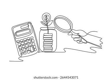 Financial literacy concept. Single line draw design. Vector graphic illustration
