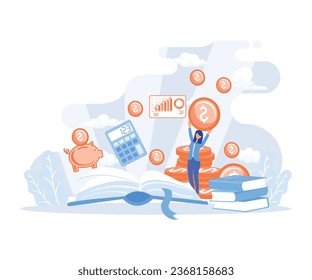 Financial Literacy, Financial Education, Accounting, e business school, Saving Money, flat vector modern illustration
