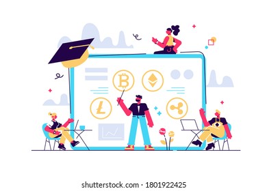 Financial Literacy Education, E Business School. Cryptocurrency Trading Courses, Crypto Trade Academy, Learn How To Trade Cryptocurrency Concept. Bright Vibrant Violet Vector Isolated Illustration