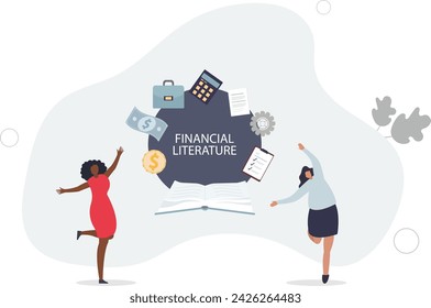 Alfabetización financiera y educación con el aprendizaje de los libros. ilustración vectorial plana.