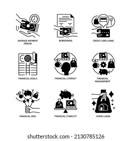 Financial Literacy Icon Set Glyph Style