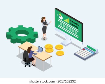 Financial Literacy Isometric 3d Vector Concept For Banner, Website, Illustration, Landing Page, Flyer, Etc.