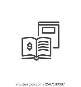 Icono de línea de alfabetización financiera. signo de estilo lineal para el concepto móvil y el Diseño web. Libro de administrar y aumentar el dinero esbozo icono de Vector. Símbolo de conocimiento y empoderamiento, ilustración de logotipo