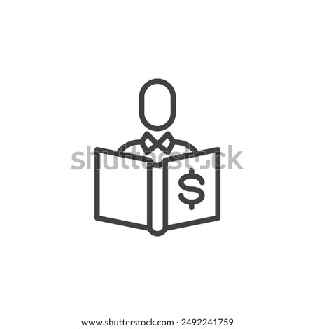 Financial Literacy line icon. linear style sign for mobile concept and web design. Person reading a book with a dollar sign outline vector icon. Symbol, logo illustration. Vector graphics