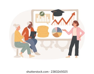 Financial literacy of retirees isolated concept vector illustration. Financial literacy for senior, retirement planning courses, pension income control, retiree budget plan vector concept.