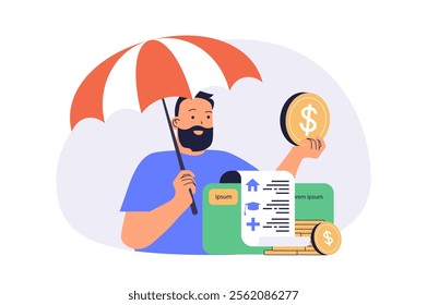 Financial literacy web concept with flat cartoon people for website design.