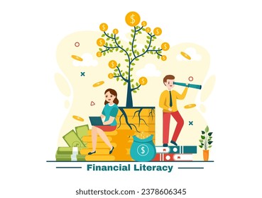 Financial Literacy Webinar Vector Illustration with Finance Management, Investment Money and Budget in Education Accounting Flat Background Design
