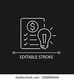 Financial literacy white linear icon for dark theme. Personal money management goals. Thin line customizable illustration. Isolated vector contour symbol for night mode. Editable stroke
