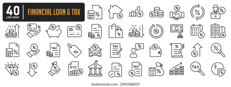 Financial loan and tax line icons. For website marketing design, logo, app, template, ui, etc. Vector illustration.