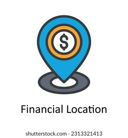 Vector de ubicación financiera   Rellenar ilustración de diseño de iconos de esquema. Símbolo de marketing digital sobre archivo EPS 10 de fondo blanco