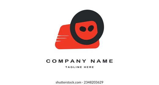 Financial logo for banks and insurance companies. Business logo with ninja and bank card elements. Simple logo design with red and black colors with circle and rectangle shapes. Vector illustration.